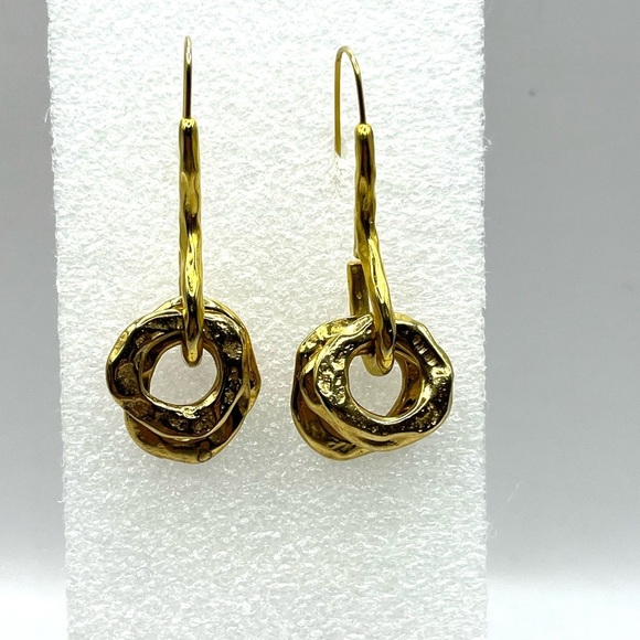 Gold Geometric Minimalist Earrings Shepards Hooks Quality Circular Gold Tone - Picture 11 of 13